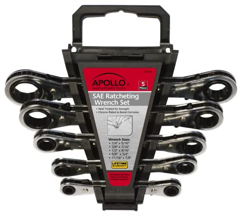 Apollo Tools DT1212 SAE - Juego de llaves de trinquete (5 unidades), color negro
