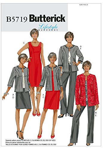 Butterick Patterns B5719 Size RR 18W-20W-22W-24W Misses'/ Women's Jacket, Dress, Skirt and Pants, Pack of 1, White
