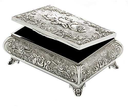 SILBERKANNE Schmuckdose Filigran Rose L 12 cm Premium Silber Plated edel versilbert in Top Verarbeitung