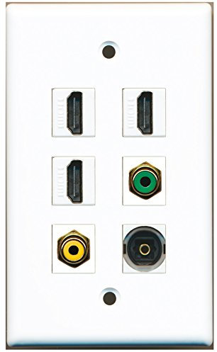 RiteAV – 3 HDMI 1 puerto RCA amarillo 1 Puerto RCA verde 1 Puerto Toslink Pared Placa