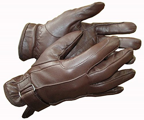 Hands On Equestrian Ladies Leather Horse Riding Gloves Buckle Black Brown Tan (Brown, Medium)
