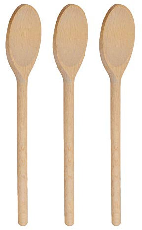 12 Inch Long Wooden Spoons for Cooking - Oval Wood Mixing Spoons for Baking, Cooking, Stirring - Sauce Spoons Made of Natural Beechwood - Set of 3