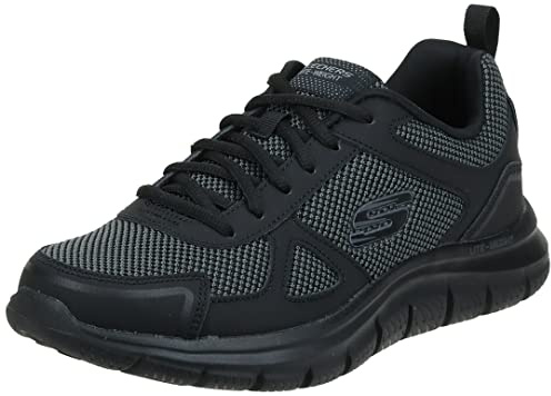 Skechers Herren Track Bucolo Sneakers, Black Leather Mesh Trim, 48.5 EU
