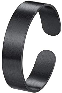 PROSTEEL Hombre Mujer Anillo Abierto Banda 5mm Negro, Apilable Argolla Mate Dedo Indice Estilo Biker Rock Punk