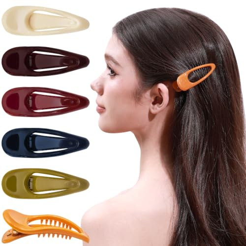 RC Roche Lot de 6 petites pinces à cheveux plates pour femme en forme de crocodile, bec de canard, barrettes à cheveux épaisses en plastique antidérapant, petite pince classique multicolore