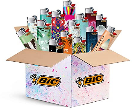 Sunmondo BIC Maxi Feuerzeuge 10 Stück - Top Motive - 10er Mix-Paket - BIC J26 mit Reibrad/Feuerstein-Zündung