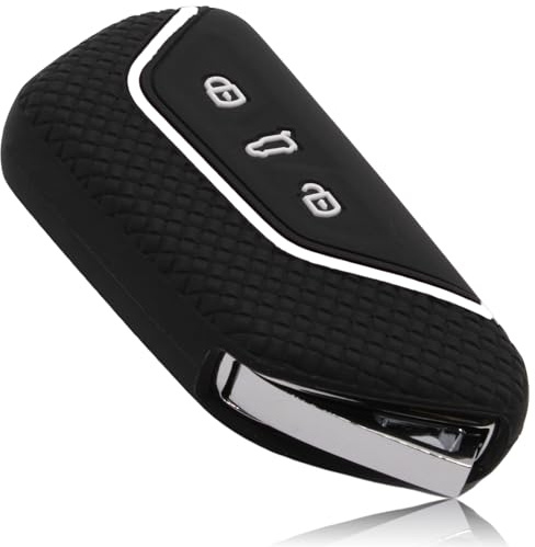 FOAMO Autoschlüssel Hülle Kompatibel mit VW, SEAT, Skoda, Cupra - Silikon Schlüsselhülle - Schutz für Autoschlüssel (Mesh Schwarz Weiß)