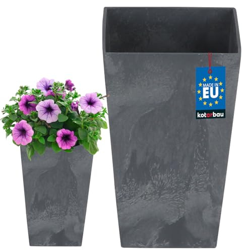 KOTARBAU® Blumentopf 125x125x200mm Betonstruktur Quadratisch mit Innentopf Dunkelgrau