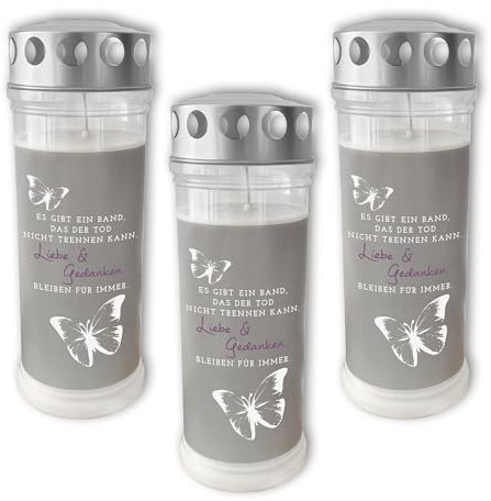 DOLORINO Grablicht mit Spruch Es gibt EIN Band, das der Tod Nicht trennen kann | 7-Tage-Brenner | mit Sturmdeckel | schöne Grabdekoration