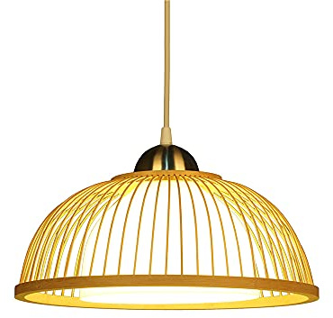 MTDYD Half-Open Bamboo Chandelier, Dome Arc-Shaped Rattan Pendant Light, Indoor Lighting Fixture, Kitchen Island Study Decoration Hanging Lamp, Adjustable Height