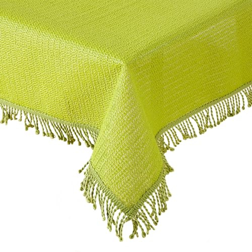 Tischdecke Outdoor Wetterfest, rutschfest & UV-Beständig in 7 Farben mit Fransen - Weichschaum PVC Tischdecke Abwaschbar & Waschbar bei 30°C - Gartentischdecke Rechteckig 110x140 cm Grün