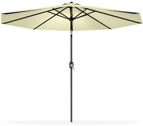 YARDIN Sonnenschirm Balkon Ø 300 cm Alu Strandschirm mit Handkurbel Gartenschirm Marktschirm UV-Schutz UPF 40+ Faltbar Terrassenschirm Wasserdicht Standmarkise für Outdoor(Beige, Winkelverstellbar)