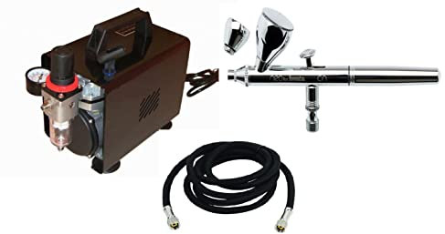 Iwata Neo HP-CN E 0.35 Airbrush with Fengda FD-18A Silent Dry Compressor + Fengda Cloth Air Hose 3 m Connection 1/8-1/8