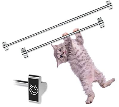 Skywin Magnetic Towel Holder for Refrigerator - 2 Pack Magnetic Curtain Rods for Metal Door with Adjustable Length - Fits Towels and Easily Attachable (2 Pack Silver) (Silver 2)