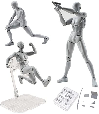 Modello da disegno action figure, manichino per artisti, per schizzi, pittura, disegno, corpo di manichino umano Kun Doll Action, modello maschile (grigio, maschile)