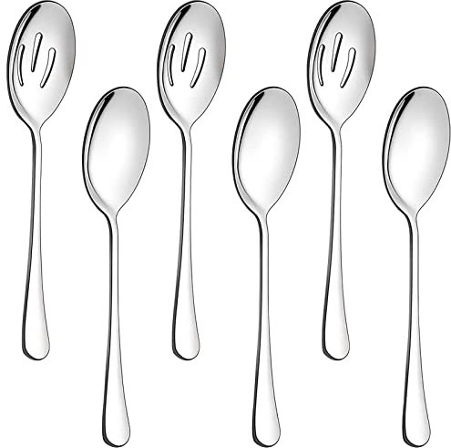 6er Servierlöffel Set, 22 cm Edelstahl Löffel,Schlitzlöffel Servierlöffel - Nützlich Fortschrittlicher Skimmer,Buffet-Servierutensilien Set für Party, Bankett, Kochen, Küche,Großes Buffet（Silber）