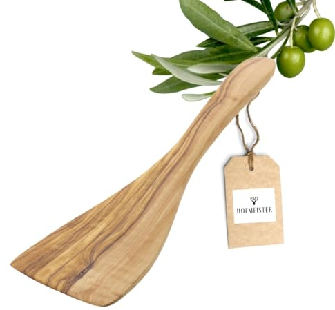HOFMEISTER® Pfannenwender mit geschwungenem Kopf und typischer Maserung aus Olivenholz, robust und langlebig, hergestellt in Handarbeit in Familienbetrieben, 30 cm