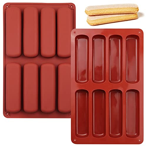 2 PCS Finger Biscuit Silicone Mould, 8 Cavities Cereal Bars Baking Mould, Non-stick Chocolate Bar Mold, for Cnady, Eclair, Bread, Muffin, Soap, Resin