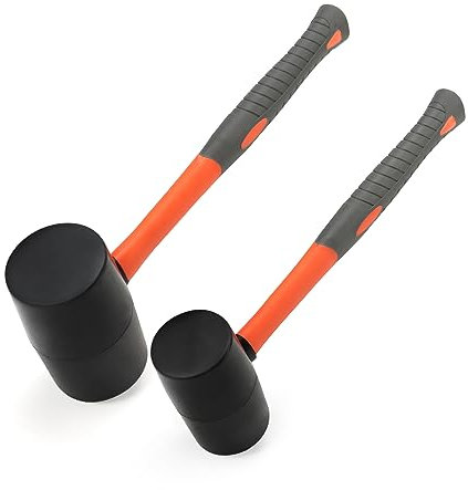 KEILEOHO Set of 2 Rubber Mallets - 16oz and 32oz Black With Fiberglass Handle for DIY, Paving, Carpenter