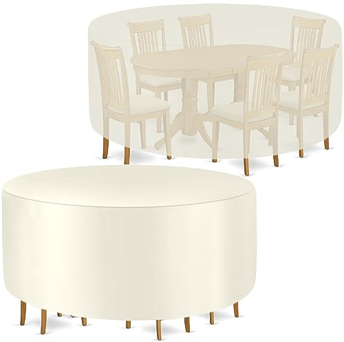 GYCQRS Housse de Table Jardin Ronde, 420D Oxford Imperméable Housses Salon de Jardin, Résistance au Vent, Housse de Protection pour Table Chaise Meubles, Ø 65x45cm