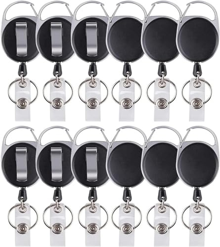 suokoun Porte Badge Enrouleur, 12 Pièces Porte Clef Retractable avec Clip de Ceinture Crochet et Boucle et Porte - clés, Porte Clé Retractable Pour ID nom porte - clés D'Identité