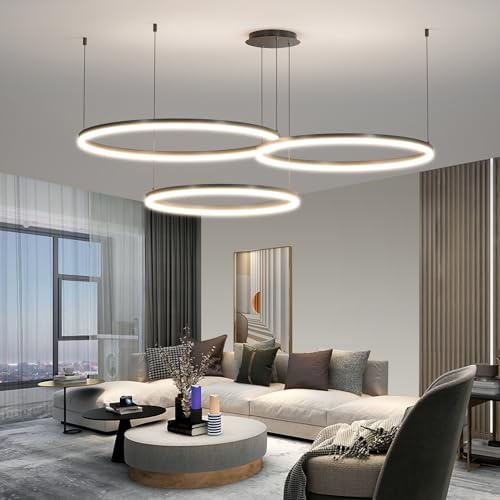 Mikeru Moderner LED Pendelleuchte, 40+60+80cm Verstellbare Runde Pendelleuchte 100w 3 Ring Kreisförmige Hängelampe Mit Memory-Funktion 10%-100% Dimmbarer Kronleuchter Kücheninsel für Wohnzimmer