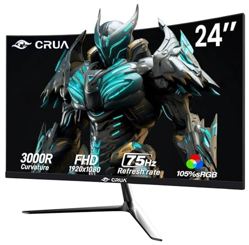CRUA 24 Inch Curved Gaming Monitor, Full HD 1080p, 75Hz/100Hz, 2800R Curvature, 95% sRGB, Ultra-Wide Screen, 3-Sided Narrow Bezel, Blue Light Filter, HDMI+VGA, Black or White Colour Random Delivery