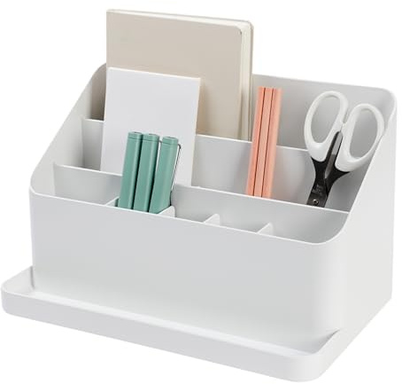 BLUE GINKGO Desk Organizer – Korean-Made Office Storage for Pens, Notes, Mail, and Supplies (White)