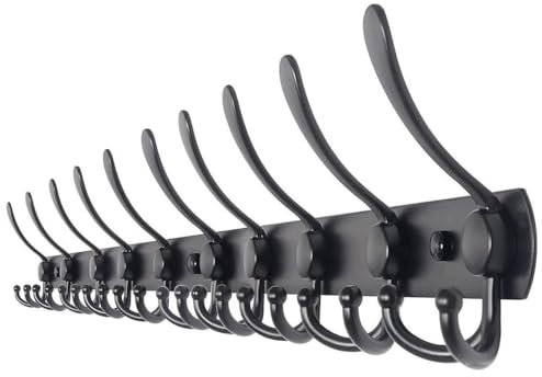 TOJ Living Wandgarderobe - 95CM - 30 Haken - Kleiderhaken - Garderobenhaken - Kleiderhaken wand - Wandgarderobe schwarz - Garderobenstange wandmontage - Wandhaken garderobe - Edelstahl - Schwarz