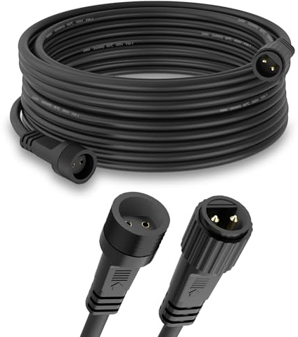 Dalugo 10M/33Ft IP65 Waterproof Outdoor Festoon Lights Extension Lead Wire - 2 Pin Anti-corrosion Black Extension Cable for G40 Globe and Solar String Lights