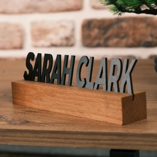 Pahdecor Personalisiertes Namensschild für Schreibtisch, Holz, Klassisch, Schwarz