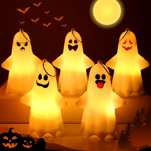 Halloween Deko Licht, 5 Stück Lichterketten Geister, LED Ornamente für Party, Garten, Außendekoration
