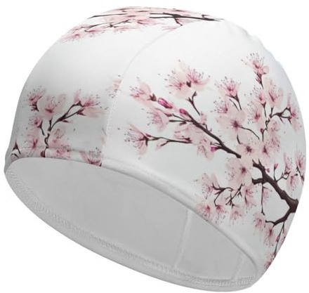 Women's Fashion Waterproof Bathing Caps Swimming Cap to Keep Hair Dry Compatible with Branch of A Flourishing Tree Flowers Spring Theme Art