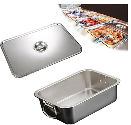 NJDQFA Stapelbar Gastro Behälter Mehrweg, Rechteckig Edelstahl Gastronomiebehälter,Lebensmittel Lagern Behälter,40 * 30cm,7cm