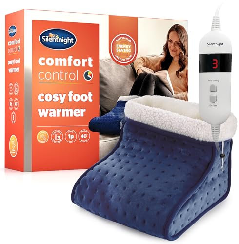 Silentnight Electric Foot Warmer for Cold Feet - Heated Foot Warmer with 3 Heat Settings, Super Soft Teddy Fleece Machine Washable Lining, and Overheat Protection - Warm Cosy - Navy Blue