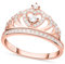 Tony Fein Kronenring 925er Silber Massiv 585er Rose Vergoldet Zirkonia Stein Weiß Rund Gestempelt Made in Italy für Damen 54