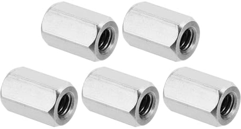 PATIKIL 1/4-20 UNC Ecrou Hexagonal en Acier Inoxydable 304, 5Pcs 16mm Longueur Écrous de Raccordement Hexagonaux Raccord Fileté à Écrou Et Goujon, Fixations de Connexion, Argenté