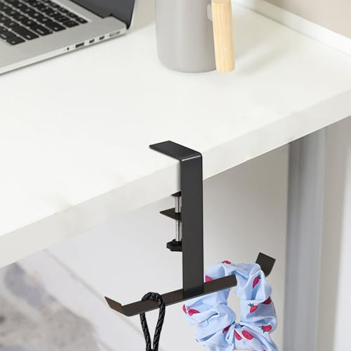 kicder Adjustable Desk Handbag Hanger - Mount Bag Holder for Purse, Backpack & More, Clamp to Desk/Table/Cabinet, Space-Saving & Clutter-Reducing - Black