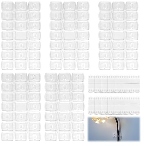 100 Transparente Lichterketten-Clips mit 120 Mini-Klebestreifen, Selbstklebende Klebehaken, Mini Klare Haken zum Verzieren für Weihnachtsdekoration und Festbeleuchtung, Kein Bohren Erforderlich