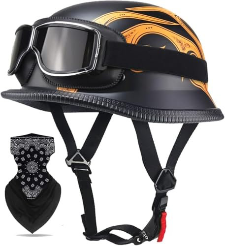 Labzaa Vintage Deutsche Motorrad Halbschalenhelm mit ECE, Retro Half Öffnen Jethelm mit Schutzbrille für Bike Cruiser Chopper Moped Scooter ATV Männer und Frauen Helm G L