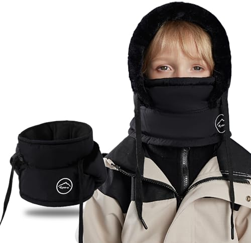 TAGVO Cagoule d'hiver Thermique pour Enfants 4-10 Ans, Multifonctionnel Masque de Ski Cycliste en Laine Polaire Ajustable et Coupe-Vent, Casquette Bonnet Chapeau avec Cache-Cou pour garçons et Filles
