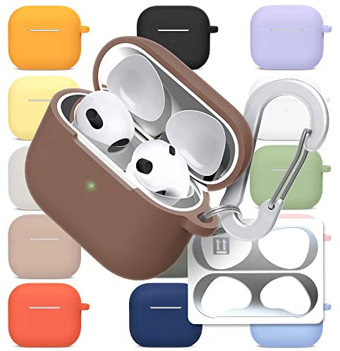 superdivision Custodia 3 in 1 in silicone per AirPods 4 + moschettone anti-smarrimento + pellicola in metallo antipolvere, custodia protettiva con portachiavi per Apple AirPods 4 (2024)