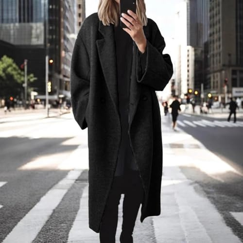 Abrigo de lana de invierno para mujer, gabardina larga versátil a la moda, para mujer, nuevo, otoño e invierno, abrigo de lana, moda, versátil, gabardina larga (L negro)