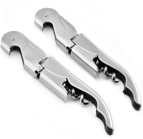 Abridor de Vino (Pack de 2) | Sacacorchos Profesional | Abrebotellas | Saca Rolhas de Acero Inoxidable | Abridor Botellas Vino Resistente (Plateado 2 Unidades)