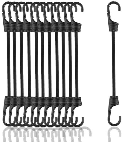 Confezione da 12 Cavi Elastici di Fissaggio, Elastico con Gancio da 15 cm, Piccole Corde Elastiche con Ganci per Biciclette, Bagagli, Carico, Campeggio All'aperto (Nero)