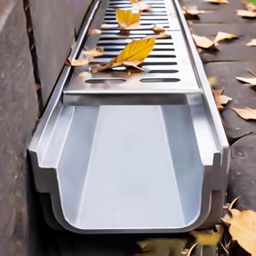 Innovz Canaleta Agua Canal de Drenaje Tapa de Desagüe Desmontable, Desagüe de Zanja de Perfil Bajo/Profundo, Rejilla de Desagüe para Exterior y Canal en U para Jardín de Casa(60x10x10cm(23 5/8x4x4))