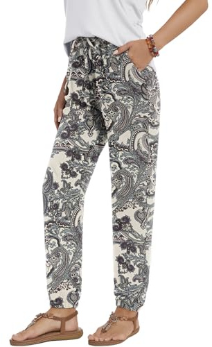YUTILA Damen Sommer Lang Sommerhose - Leichte und Luftige High Waist Freizeithose - Casual, Lockere, Strandhose mit Kordelzug und Taschen