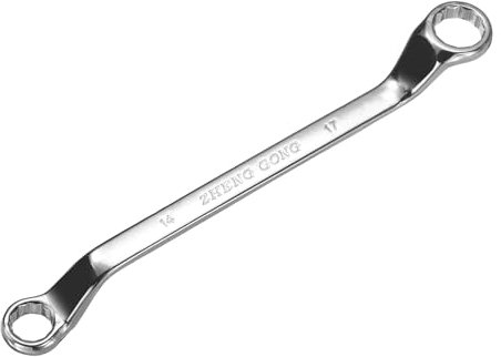 sourcing map 75 Degree Offset Box End Wrench 14mm x 17mm Metric 12 Point Mirror Chrome Plated Alloy Steel Double Box Wrenches Long Industrial Grade Torx Box Wrench Repair Tool