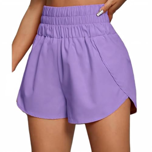 Meichoon Pantaloncini Attivi da Donna a Vita Alta Pantaloncini da Corsa Abbigliamento da Allenamento Ideali per Yoga Escursionismo o Avventure in Spiaggia, Viola, M-L corto