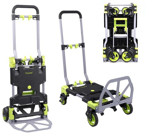 Crystals® Heavy Duty 2-in-1 Folding Sack Truck – Hand Trolley with 360° Rotating Wheels (120kg Capacity)